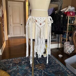 Original GoodVibeGoda Handmade Cream Macramé Fringe Skirt